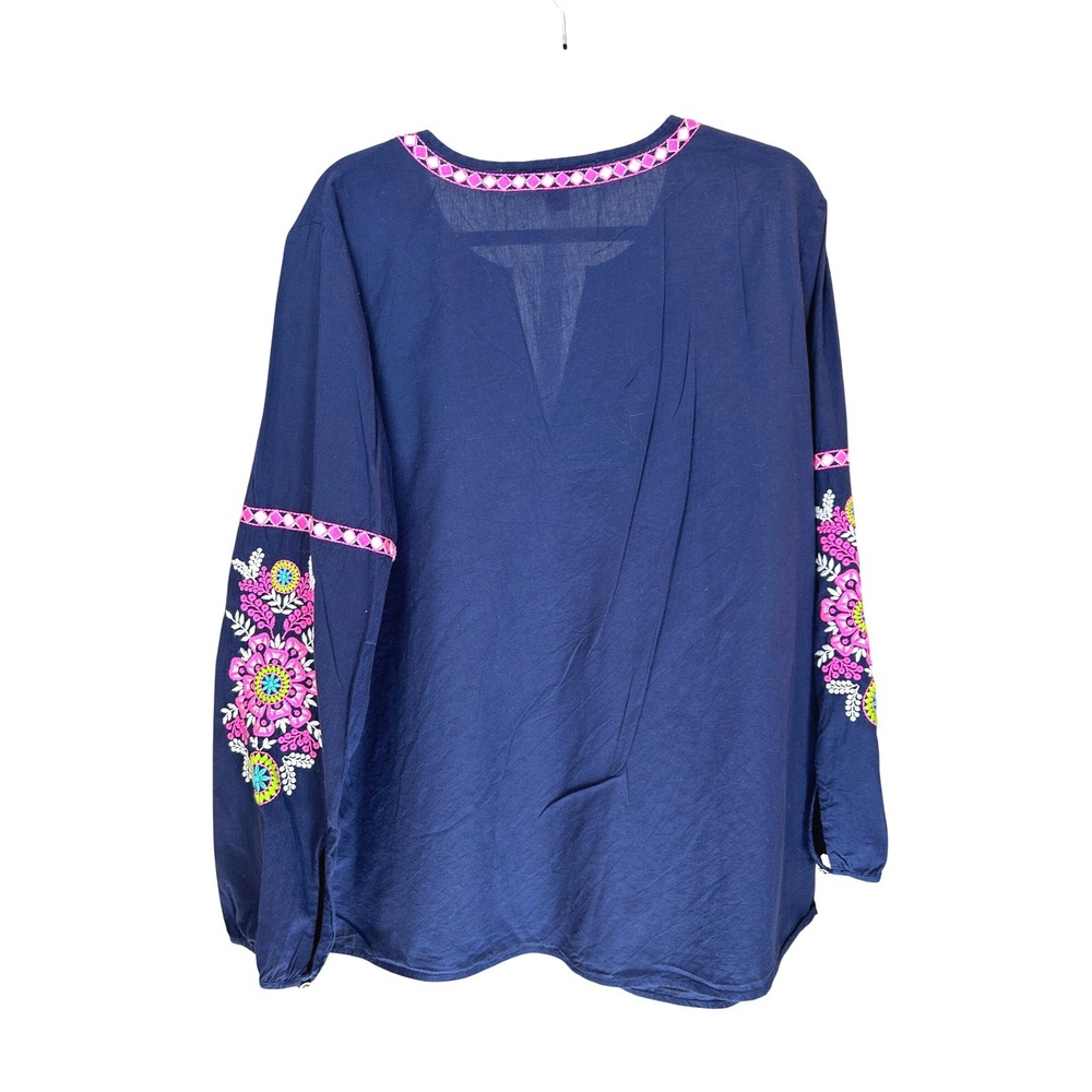 Lilly Pulitzer Coretta Embroidered Tunic Top Blue Pink Long Sleeve Women's XL - Picture 4 of 8